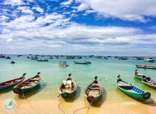Visitors love Bai Dai because of the clear blue sea water, rows of green poplar, coconut trees whispering day and night, and especially the golden sand color in the sun and wind